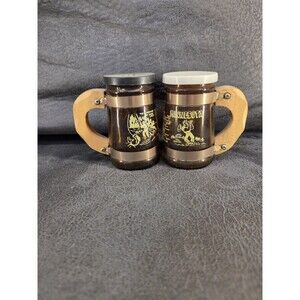 Vintage Minnesota Paul Bunyan Amber Glass Salt & Pepper Shakers Artm Wood Handle